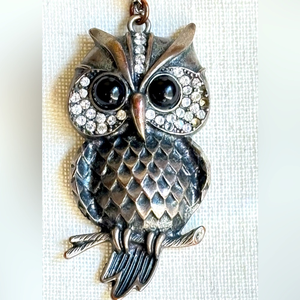 Silver Statement Owl Necklace with Rhinestones